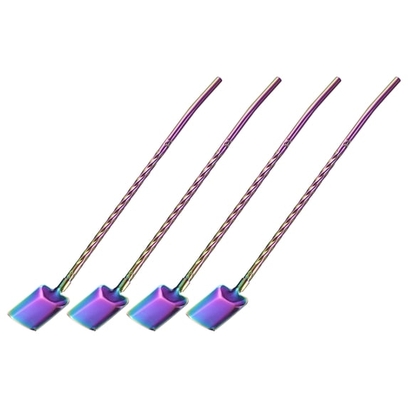 Uxcell 4Pack 8.9" Stainless Steel Spoon Straw Reusable Long Handle Straw Spoon, Colorful