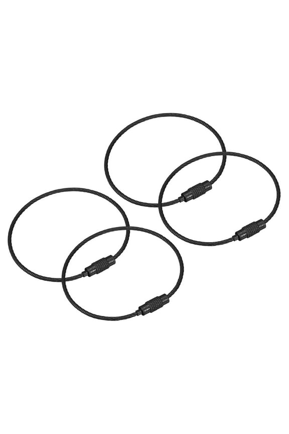 4Pack Cable Key Rings, 6-inch(155mm) Wire Keychain Twist Loops, Black