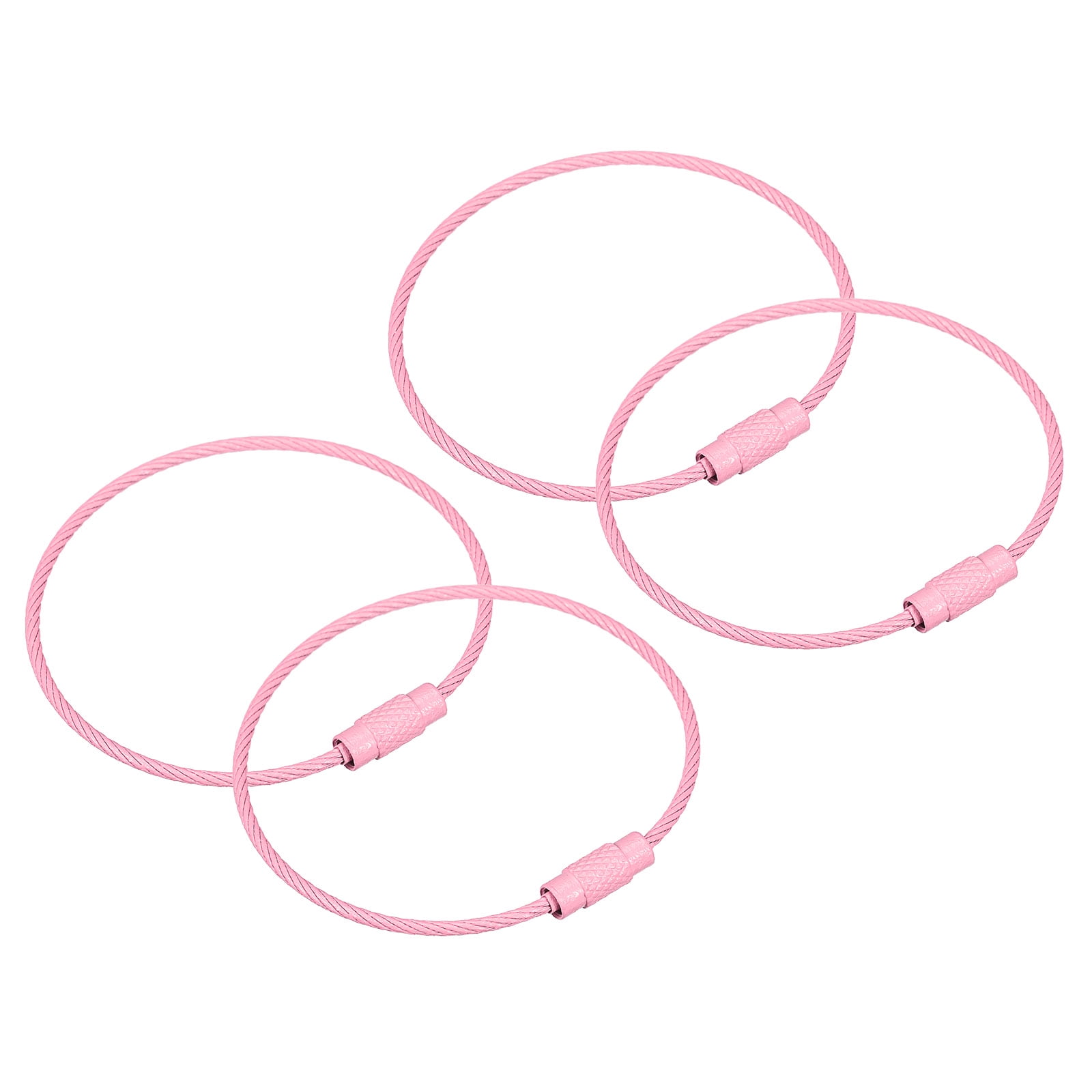 Loop Key Rings Pink Rope Uxcell 4Pack Cable Key Rings, 6-inch(155mm) Wire Keychain Twist Loops ...