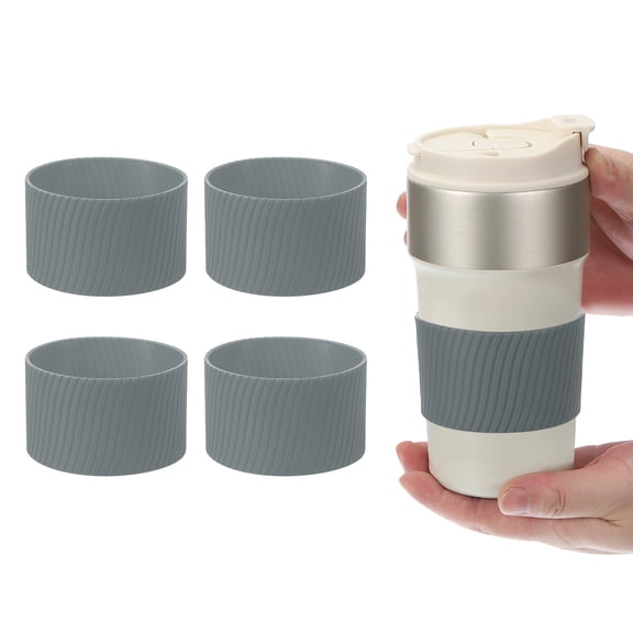 Uxcell 4Pack Coffee Cup Sleeves, Reusable Silicone Heat Resistant Cup Protective Sleeve Nonslip Mug Protector Cover for Home Travel Coffee Mug Glasses Water Bottle Boots, Gray