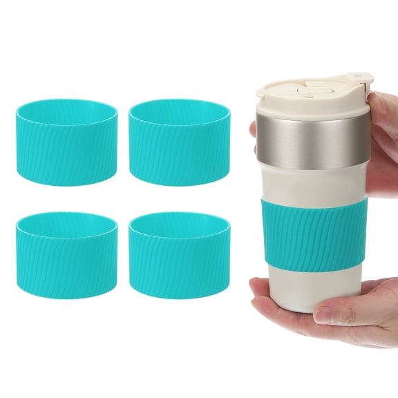 Uxcell 4Pack Coffee Cup Sleeves, Reusable Silicone Heat Resistant Cup Protective Sleeve Nonslip Mug Protector Cover for Home Travel Coffee Mug Glasses Water Bottle Boots, Sky Blue