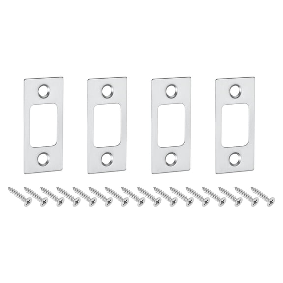 Uxcell 4Pack Door Strike Plate, 57mm x 25.5mm Stainless Steel Latch Deadbolt Replacement Lock Strike Plate, Silver