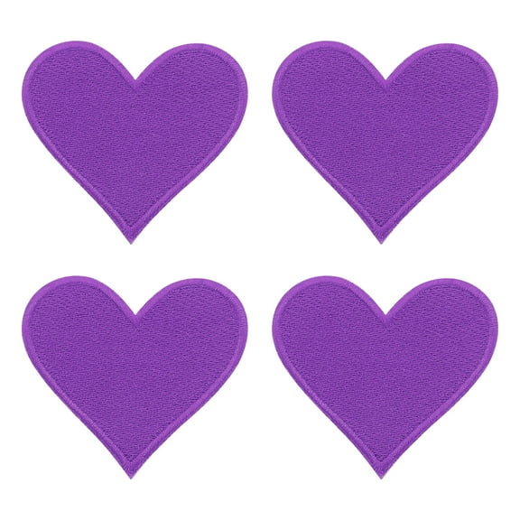 Uxcell 4Pack Iron on Heart Patches Sew on Heart Embroidered Patches, 70mm Purple