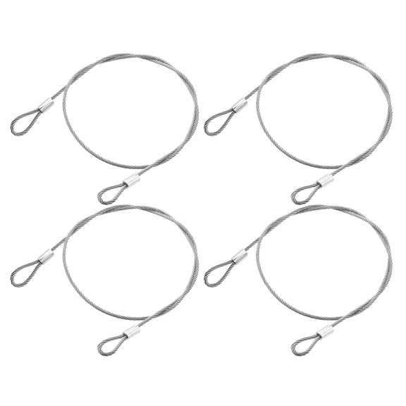 Uxcell 4Pack Lanyard Cable, 50cmx2mm Stainless Steel Vinyl Coated Wire Cable with Loops Security Steel Cable, Silver