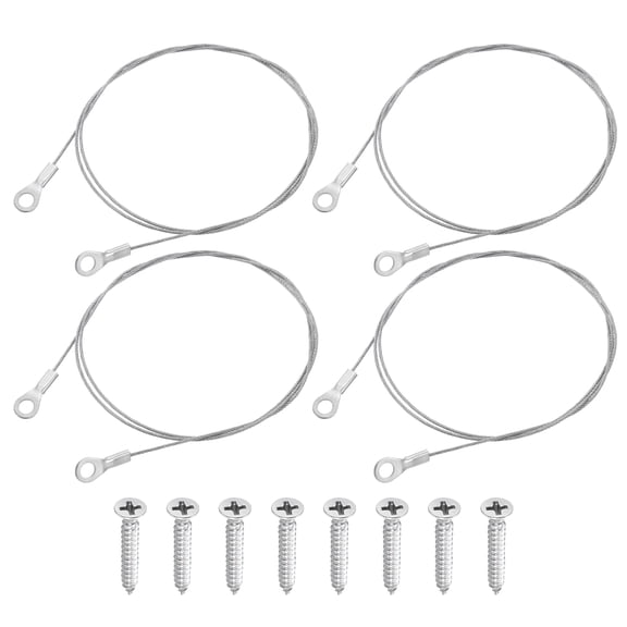 Uxcell 4Pack Lanyard Cable Eyelets Ended, 100cm x 1.5mm 304 Stainless Steel Wire Rope Lanyard with Self-Tapping Screws