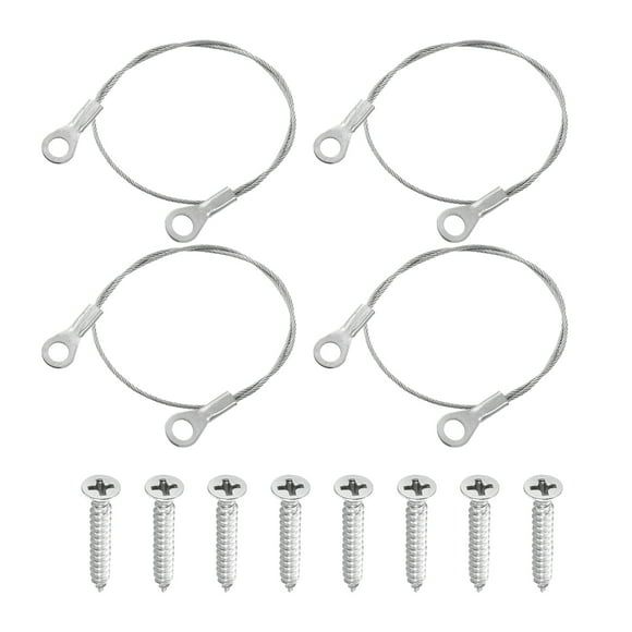 Uxcell 4Pack Lanyard Cable Eyelets Ended, 10cm x 1.5mm 304 Stainless Steel Wire Rope Lanyard with Self-Tapping Screws