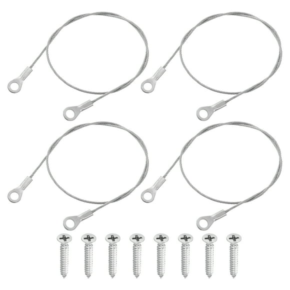 Uxcell 4Pack Lanyard Cable Eyelets Ended, 40cm x 1.5mm 304 Stainless Steel Wire Rope Lanyard with Self-Tapping Screws