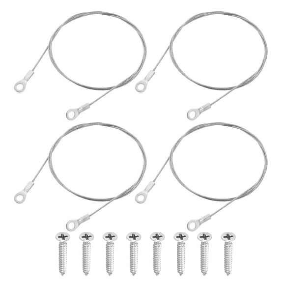 Uxcell 4Pack Lanyard Cable Eyelets Ended, 80cm x 1.5mm 304 Stainless Steel Wire Rope Lanyard with Self-Tapping Screws