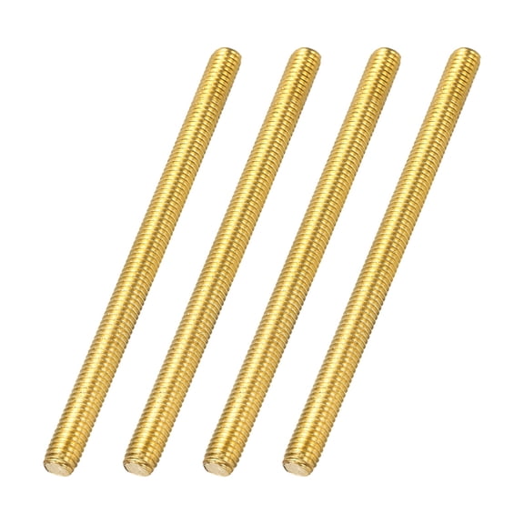 Uxcell 4Pack M6x90mm Fully Threaded Rod, Brass Right Hand All Thread Screw Studs for Furniture Assembly Fastening, 1mm Pitch