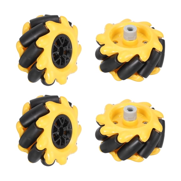 Uxcell 4Pack Mecanum Wheels Set, 48mm / 1.89 ABS Rubber left and right Omnidirectional Wheels for Smart Robot Car Parts DIY Models Accessories, Yellow