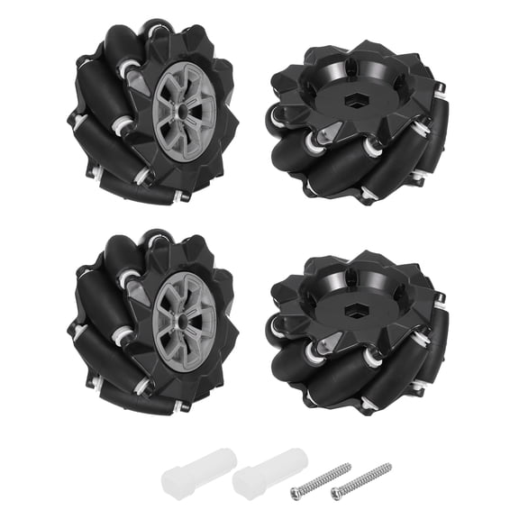Uxcell 4Pack Mecanum Wheels Set, 97mm / 3.82 ABS Rubber left and right Omnidirectional Wheels for Smart Robot Car Parts DIY Models Accessories, Black