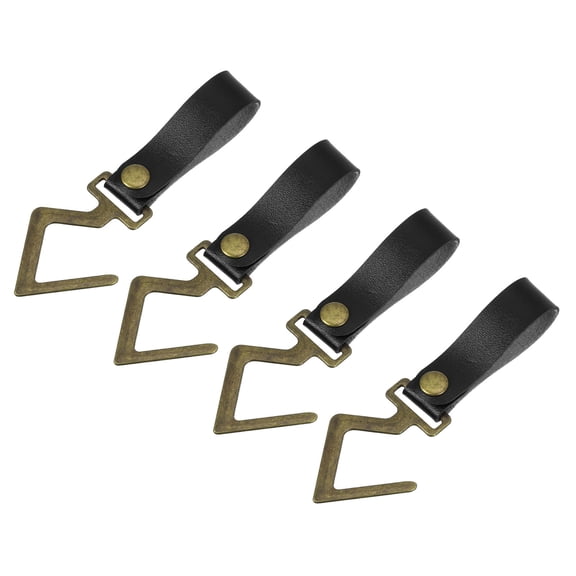 Uxcell 4Pack PU Leather S Hooks for Hanging Multipurpose Camping Hook Hanger, Black