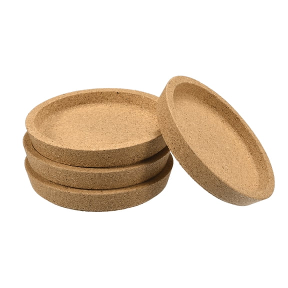 Uxcell 4Pack Round Cork Coasters, 103mm/4" Cork Drink Coaster with Lip Edge 18mm Height Heat Resistant Cork Trivet