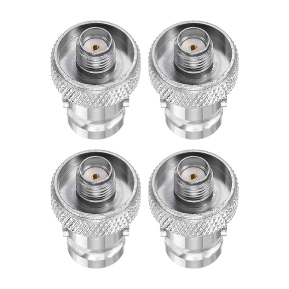 Uxcell 4Pack SMA to BNC Coax Connector SMA Female to BNC Female Jack Coaxial Adapter 50 Ohm for Antennas, Signal Monitoring, Ham Radio, Security Camera, RF Application, Silver