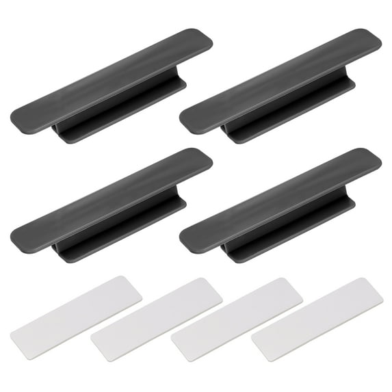 Uxcell 4Pack Self Stick Handles, Black Plastic Self Adhesive Instant Drawer Pulls for Dresser(110mm/4.33" Length)