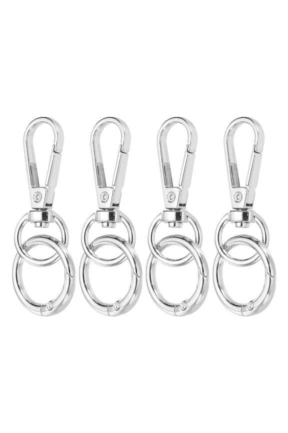 4Pack Swivel Clasp Clip, 2.4" Snap Hook with O Spring Ring Metal Double Opening Key Chain Clip Lobster Claw Clasps for DIY Crafts Bags Jewelry Lanyards, Silver