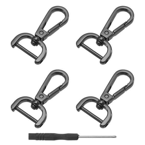 Uxcell 4Pack Swivel Clasps, 0.78" D Ring Detachable Snap Hook with Screwdriver, Black