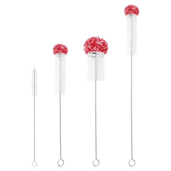 Uxcell 4Pack Water Bottle Brush Cleaner, 304 Stainless Steel Handle Cup Brush with Cotton Ball for Sink, Bottle (Red)