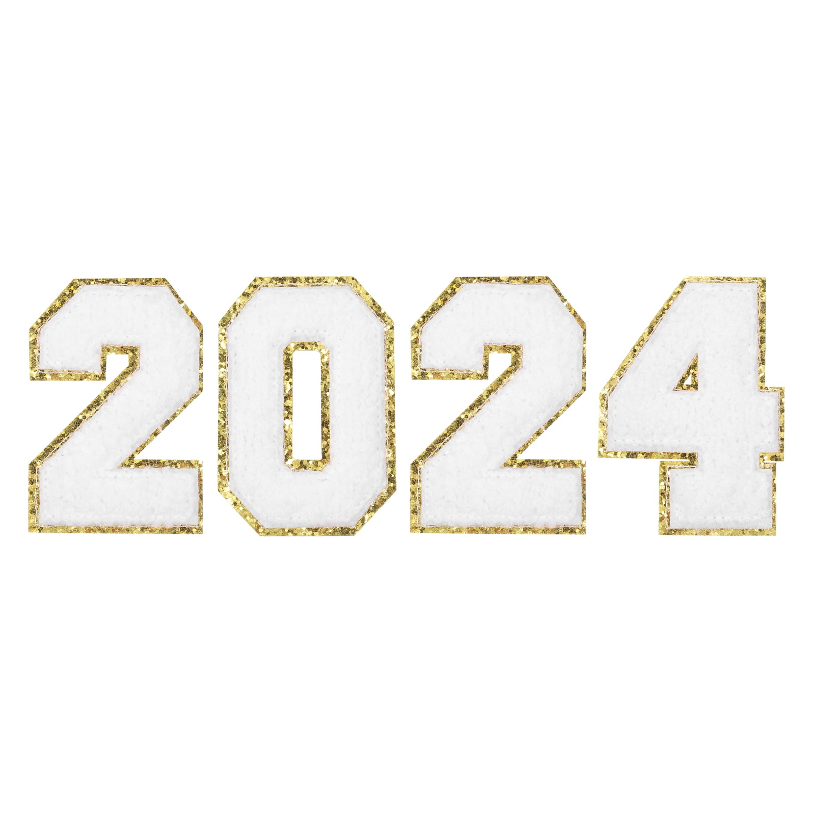Uxcell 4Packs 2024 Glitters Chenille Number Patches 8.4cm/3.3 ...