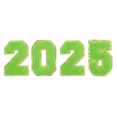 Uxcell 4Packs 2025 Glitters Chenille Number Patches 8 cm/3 Inch Embroidery Numbers Patches for T-Shirt, Hat, Bags Green