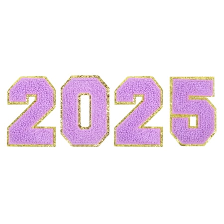 Uxcell 4Packs 2025 Glitters Chenille Number Patches 8 cm/3 Inch Embroidery Numbers Patches for T-Shirt, Hat, Bags Purple