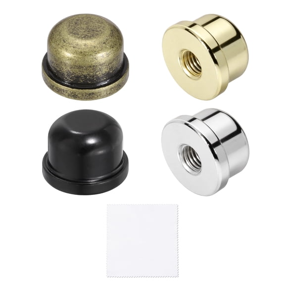Uxcell 4Pcs 0.5" Tall Lamp Finials, 1/4-27 Thread Lamp Cap Knob Decoration Screw Cap Nuts with Cleaning Cloth for Table Floor Lighting Fixture Shade Holder, Bronze/Silver/Gold/Black