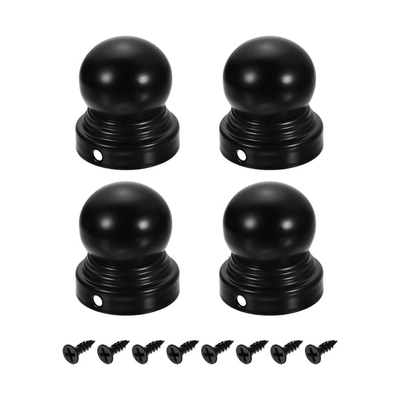 Uxcell 4Pcs 1.6" Dia Fence Post Caps, Waterproof Ball Top Dome Iron Post Cap Cover with Screw Fit for Outdoor Round Metal Wood Fence Deck Mailbox Patio, Black