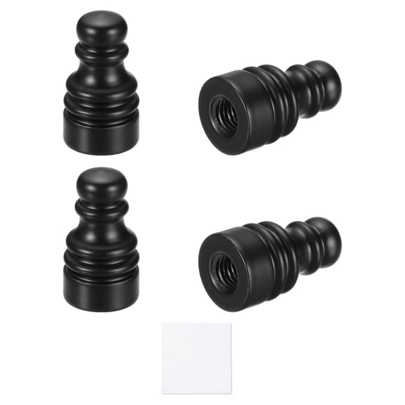 Uxcell 4Pcs 1" Tall Lamp Finials, 1/4-27 Thread Lamp Cap Knob Decoration Screw Cap Nuts with Cleaning Cloth for Table Floor Lighting Fixtures Shade Holder Decor, Black