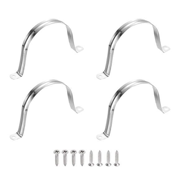 Uxcell 4Pcs 100mm(3-15/16")304 Stainless Steel Rigid Pipe Strap, Two Hole Strap U Bracket Heavy Duty Pipe Conduit Clamp with Self-Tapping Screws for Hose Wire Installation, Silver