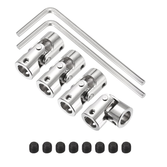 Uxcell 4Pcs 10mm to 10mm ID Steering Universal Joint Shaft Coupling, SAE 1045 steel 45Degree Rotatable Joints Coupler with Screws Wrench Set for Model Car Ship Drive Shaft Motor