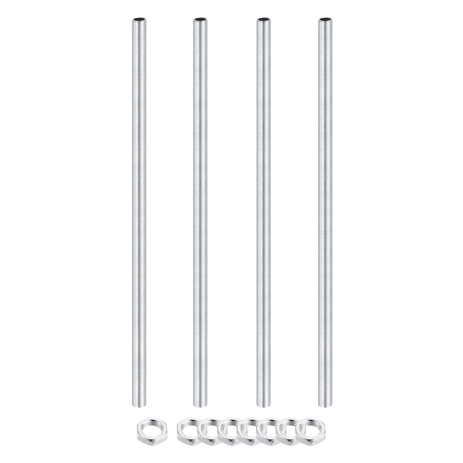 Uxcell 4Pcs 11.8" Lamp Pipe Nipples Kit with Lock Nuts, M12x1 Fine All Threaded Hollow Tube Lamp Repair Hardware Fasteners for Chandelier Ceiling Lamps Assembly DIY, White Zinc