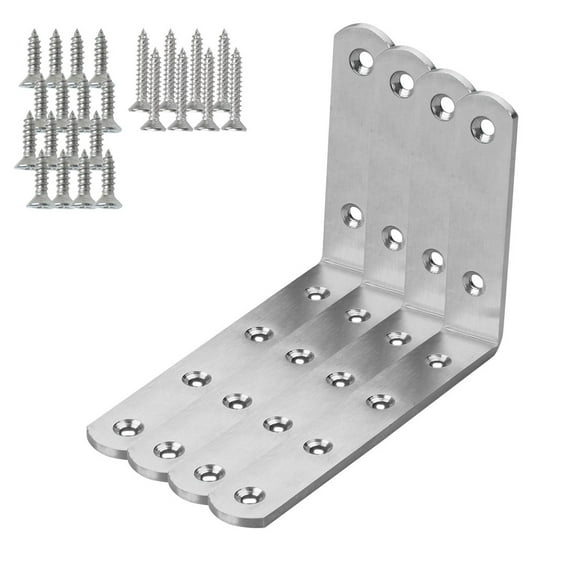 Uxcell 4Pcs 150x100mm Stainless Steel L Shaped Angle Brackets with Screws,High-Gloss