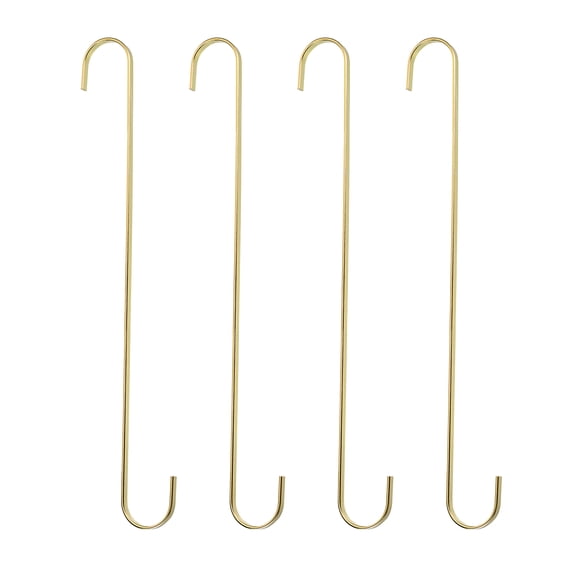 Uxcell 4Pcs 19.7 Inch Flat S Hooks Hanging Hook for Home Kitchen Storage, 7.6mm Gold