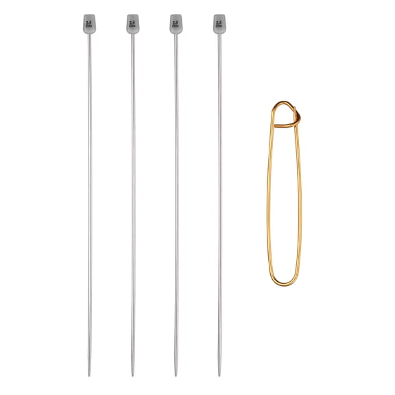 Uxcell 4Pcs 2.5mm Single Pointed Knitting Needles Set, 9.8" Length Stainless Steel Crochet Needle with Versatile Stitch Holder for Beginner, Crocheter DIY Making, Silver