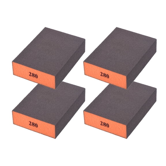 Uxcell 4Pcs 280Grit Sanding Sponges, Washable and Reusable Handmade Sanding Blocks - Wet Dry Flexible Sandpaper Abrasive Brick Pads for Wood Drywall Auto Metal Polishing, Orange