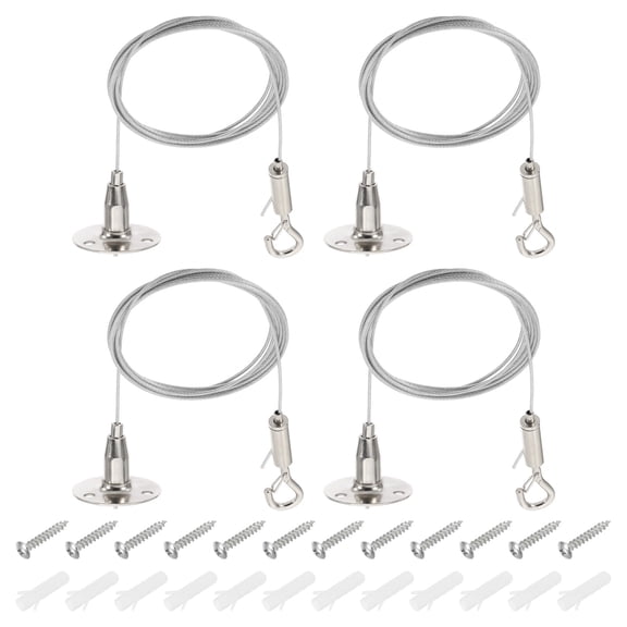 Uxcell 4 Sets 2m x 1.5mm Heavy Duty Plastic Coated Picture Hanging Wire with Hanging Disc