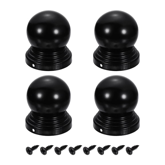 Uxcell 4Pcs 3" Dia Fence Post Caps, Waterproof Ball Top Dome Iron Post Cap Cover with Screw Fit for Outdoor Round Metal Wood Fence Deck Mailbox Patio, Black
