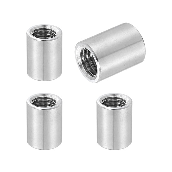 Uxcell 4Pcs 304 Stainless Steel M12x1.75mm Round Coupling Nuts, 0.63x0.79"(ODxH)