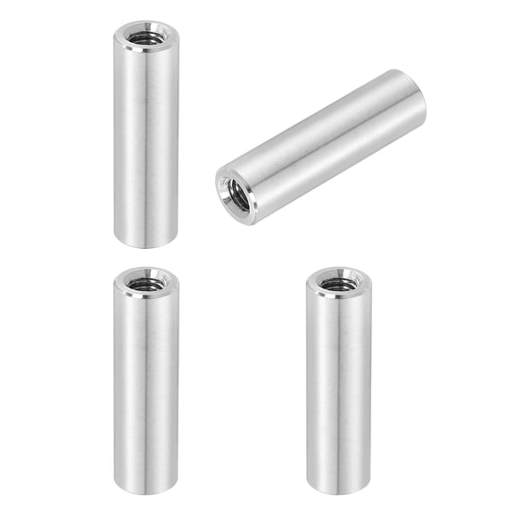 Uxcell 4Pcs 304 Stainless Steel M6x1.0mm Round Coupling Nuts, 0.39x1.38"(ODxH)
