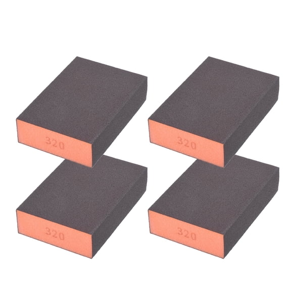 Uxcell 4Pcs 320Grit Sanding Sponges, Washable and Reusable Handmade Sanding Blocks - Wet Dry Flexible Sandpaper Abrasive Brick Pads for Wood Drywall Auto Metal Polishing, Orange