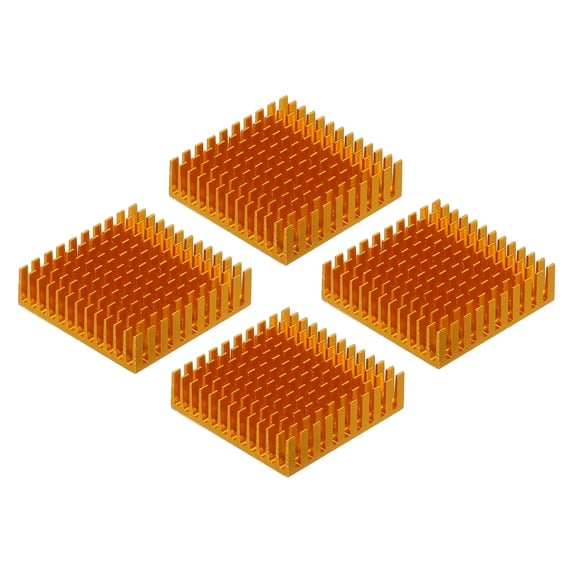 Uxcell 4Pcs 40x40x11mm Heatsink Aluminum Radiator With Fixed Sticker for Chip CPU, Power Transistor, FET, IC,Gold