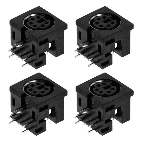 Uxcell 4Pcs 6 Pin DIN Female Chassis Connector Socket, S-video PCB Mount DIN Jack Connector All Plastic for Media Player Audio Video Equipment, Black
