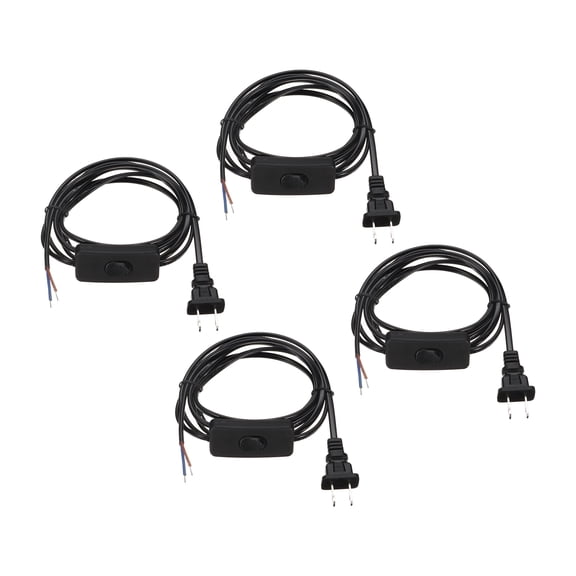 Uxcell 4Pcs 6FT 18/2 US Plug Lamp Cord with Switch, Pure Copper Stripped End, Black