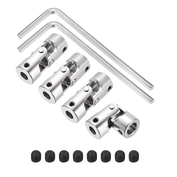 Uxcell 4Pcs 6mm to 8mm ID Steering Universal Joint Shaft Coupling, SAE 1045 steel 45Degree Rotatable Joints Coupler with Screws Wrench Set for Model Car Ship Drive Shaft Motor