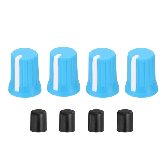 Uxcell 4Pcs 6mm D Shaft Potentiometer Knob, Light Blue White/Rubber Potentiometer Rotary Control Knobs Replacement for Volume Encoder Electric Guitar Speaker Board DJ Controller Console