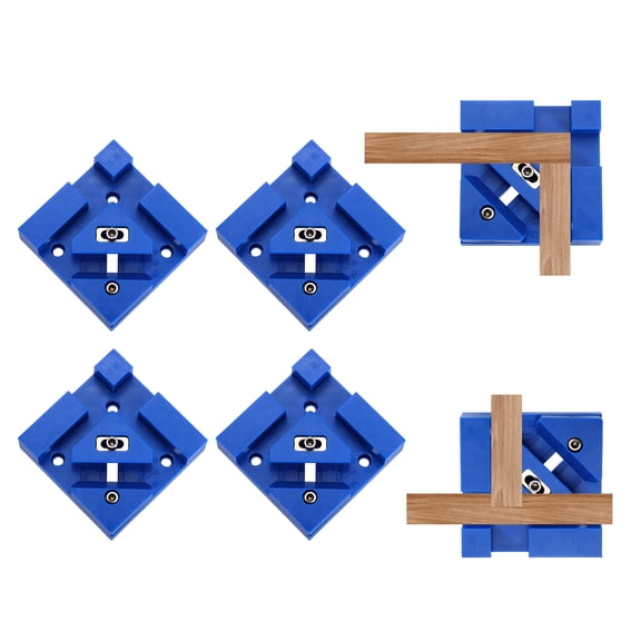 Uxcell 4Pcs 90 Degree Corner Clamp Set 1 Inch Quick Positioning Square Adjustable Right Angle Spring Clamp Woodworking Carpenter Clamping Tool for Picture Frame Box Cabinet Drawer, Blue