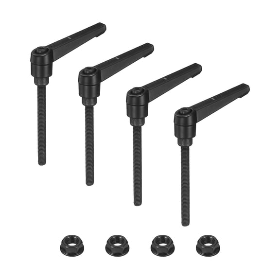 Uxcell 4Pcs Adjustable Clamping Lever Handles, M6x60mm Zinc Alloy Male Thread Stud Knobs with Nuts Quick Release Bolt Rotating Screw Handles for Lathes Woodworking, Black
