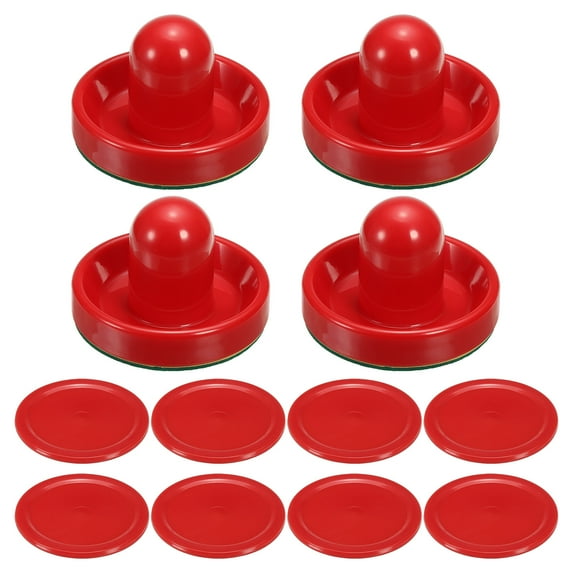 Uxcell 4Pcs Air Hockey Pushers 96mm with Pads and 8Pcs Air Hockey Pucks, Handle Paddle Accessory
