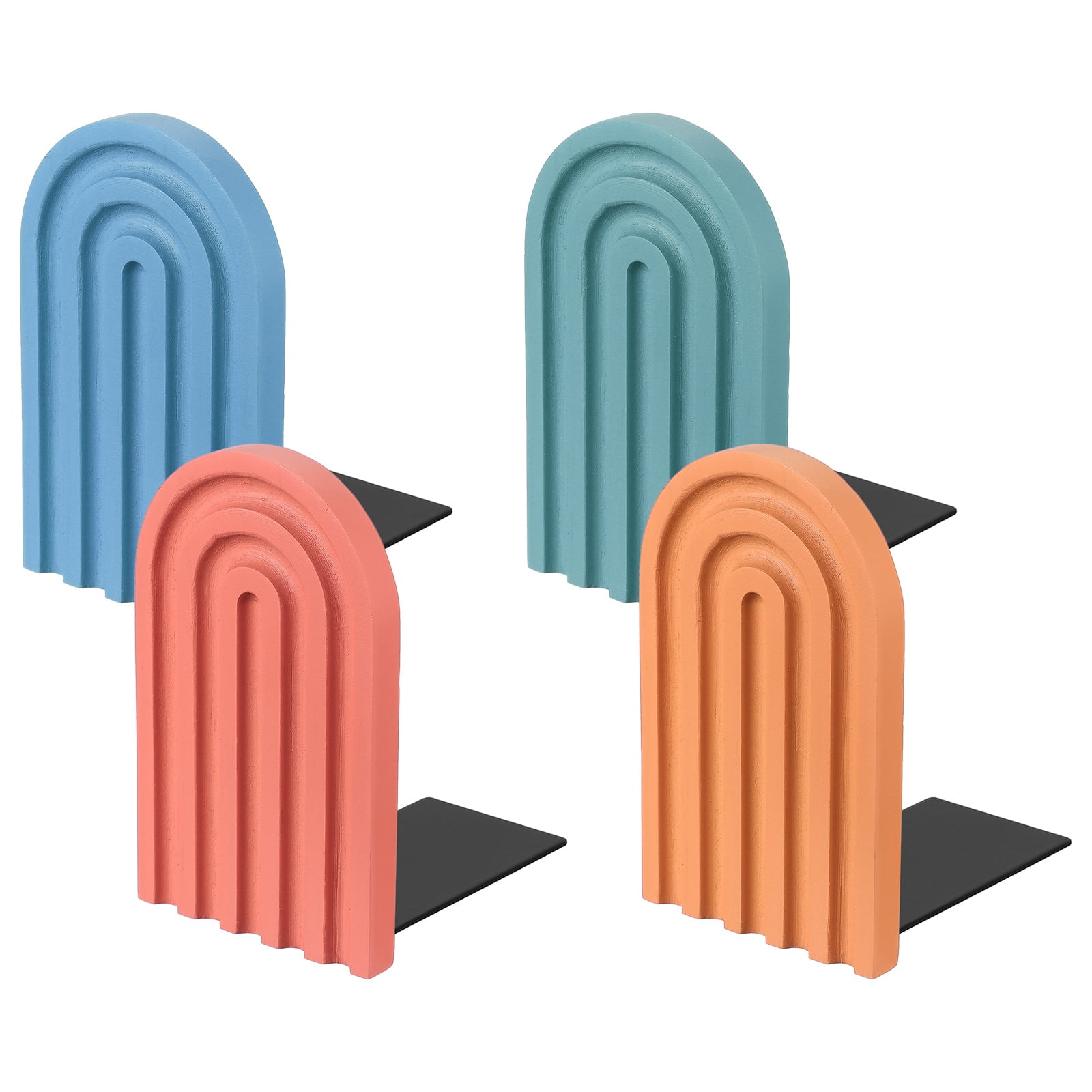 Uxcell 4Pcs Arch Bookends, Non-Skid Wood Book Ends for Shelves Book ...