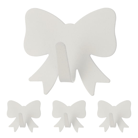 Uxcell 4Pcs Bow Knot Decorative Wall Hooks, Metal Self Adhesive Towel Hook Heavy Duty Sticky Wall Hangers for Bathroom, Kitchen, Home and Office Hanging Keys, Coats, White